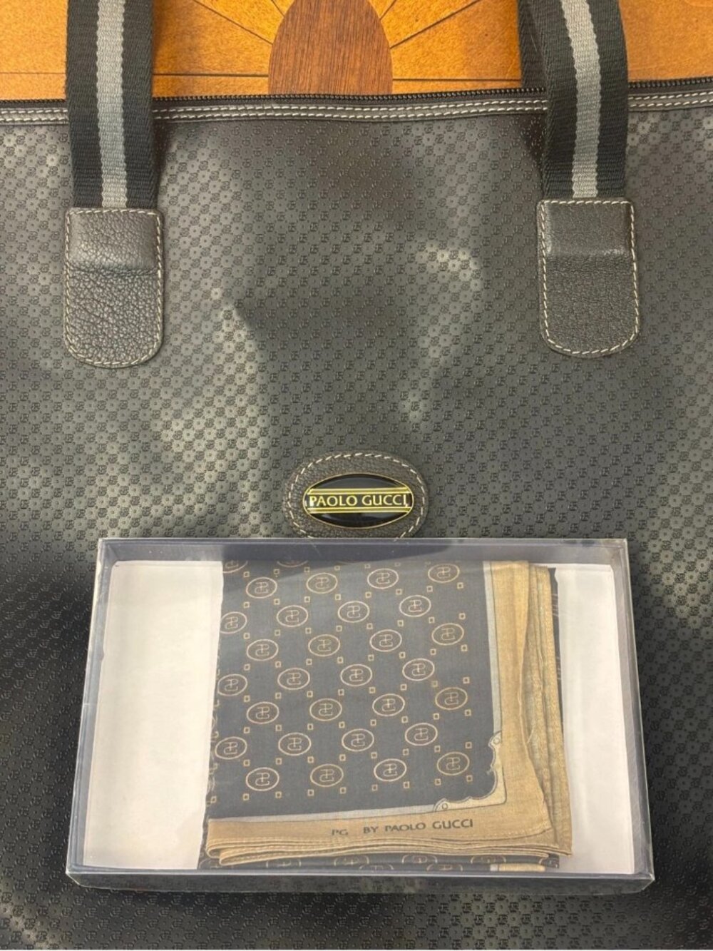 Vintage Paolo Gucci Monogram Tote Bag & Matching Handkerchief Set